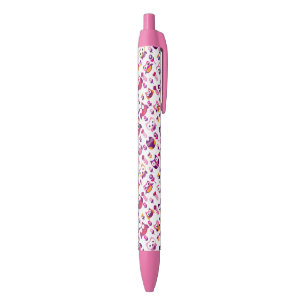 Stylo Noir rétro motif coloré d'oiseau de hibou