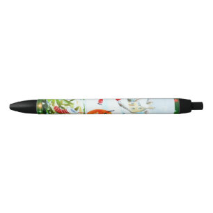 Stylo Noir Robin d'oiseaux Couple Holly d'hiver Noël