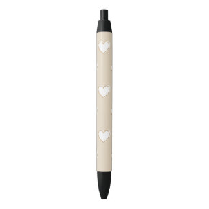 Stylo Noir Rose blanc Beige mignon Motif de coeur simple