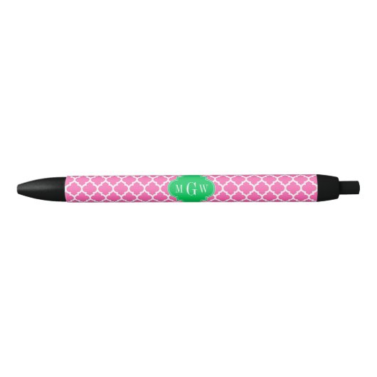 Stylo Noir Rose chaud avec marocain #5 Emerald 3 Monogramme i (Devant)