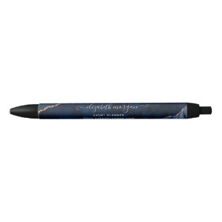 Stylo Noir Rose en marbre marbre bleu marine Parties scintill