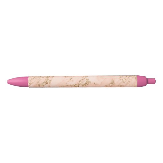 Stylo Noir Rose en marbre parties scintillant d'or abstrait (Devant)