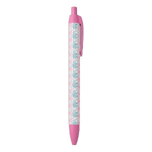 Stylo Noir Rose et motif ethnique turquoise d'éléphant