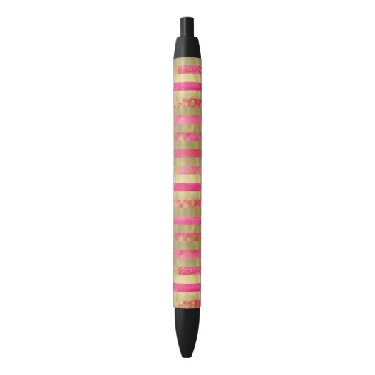 Stylo Noir Rose et rayures d'aquarelle d'or (devant Vertical)