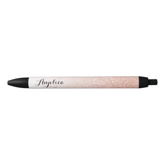 Stylo Noir Rose Gold Faux Parties scintillant Ombre Nom perso (Devant)