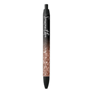 Stylo Noir Rose Gold Pailleté Ombre de Luxe Personnalisé