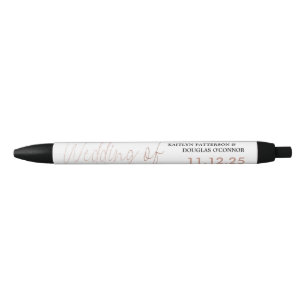 Stylo Noir Rose moderne Gold Foil Script Effet Mariage Faveur