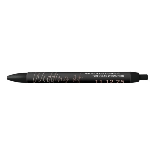 Stylo Noir Rose moderne Gold Foil Script Effet Mariage Faveur (Devant)