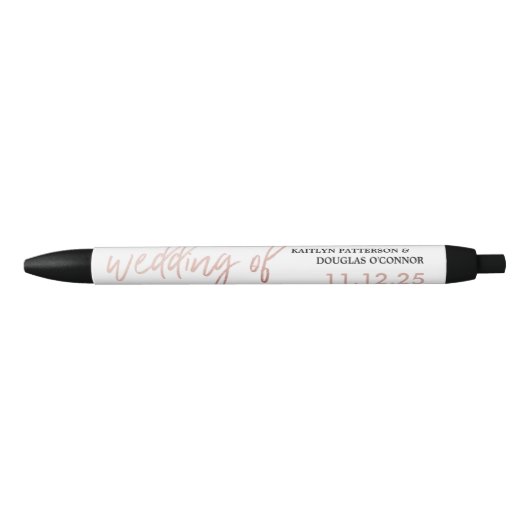 Stylo Noir Rose moderne Gold Foil Script mariage Faveur (Devant)