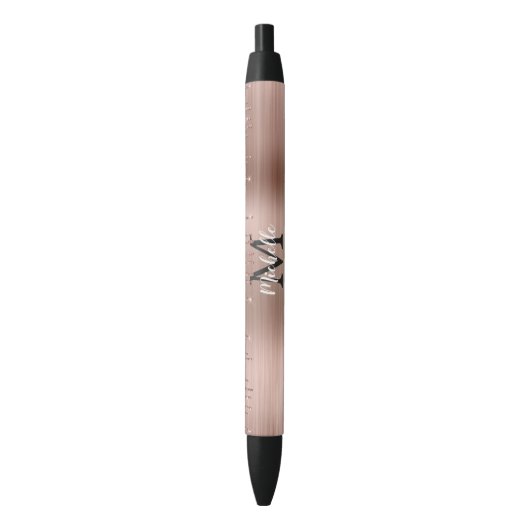 Stylo Noir Rose monogramme Parties scintillant d'or sur métal (devant Vertical)
