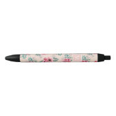 Stylo Noir Rose pâle | Chic Aquarelle Floral Monogramme (Devant)