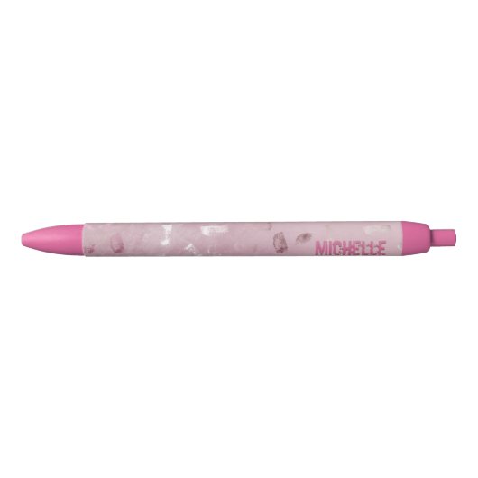 Stylo Noir Rose Rose Gold Parties scintillant Monogramme Nom  (Devant)