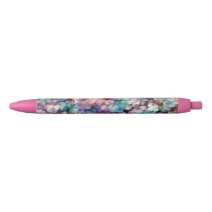 Stylo Noir Rose Rose Or Turquoise Mosaïque Millefiori Fleurs