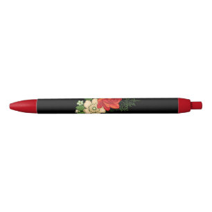 Stylo Noir Rose rouge et pâquerettes Fond noir