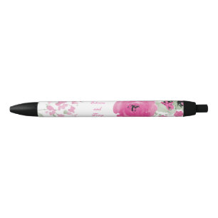 Stylo Noir Roses assez roses d'aquarelle