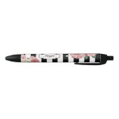 Stylo Noir Roses avec les rayures noires et blanches (Bas)