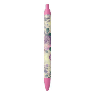 Stylo Noir Roses Violettes