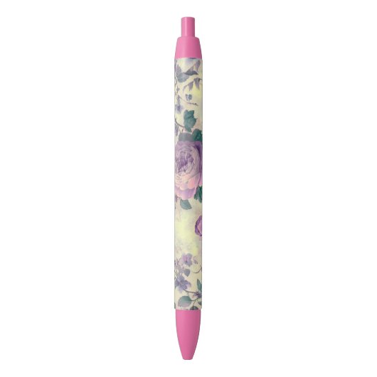 Stylo Noir Roses Violettes (devant Vertical)