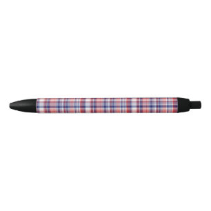 Stylo Noir Rouge, Blanc, Bleu Preppy Madras Plaid