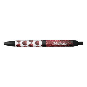 Stylo Noir Rouge Glamour Pailleté scintille Cœur Personnalisé