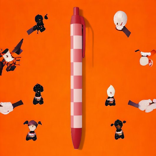 Stylo Noir Rouge rose À damiers En vichy Motif