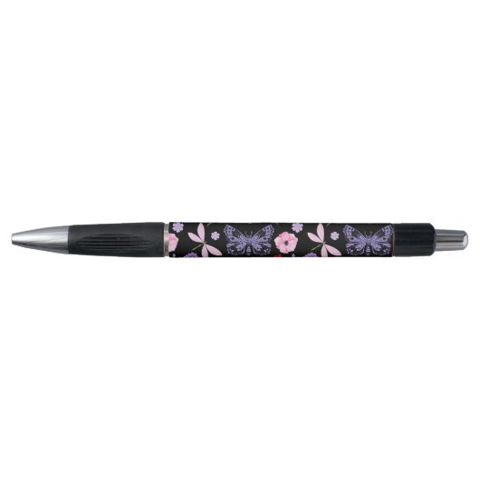 Stylo Noir, Rouge, Rose, Violet, libellules, Papillon (Devant)