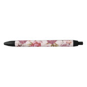 Stylo Noir Rougissent les roses floraux d'aquarelle rose et (Devant)