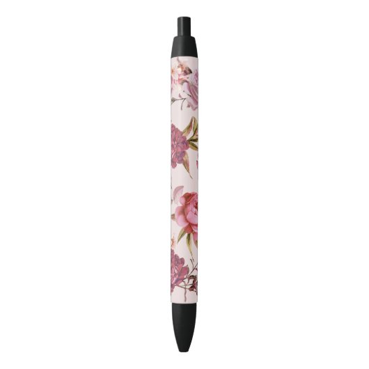 Stylo Noir Rougissent les roses floraux d'aquarelle rose et (devant Vertical)