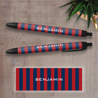 Stylo Noir Rugby bleu marine et rouge avec nom personnalisé