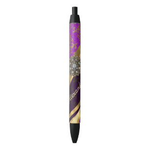 Stylo Noir Sabot pourpre girly assez personnalisé de damassé