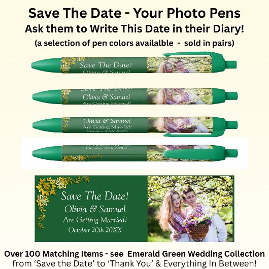 Stylo Noir Save The Date - Photo + Emerald Green & Gold