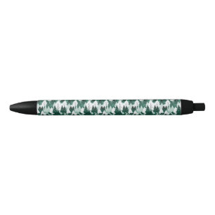 Stylo Noir Scène hivernale de neige en forêt Motif Arbres Noë