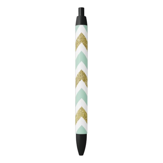 Stylo Noir Scintillement Chevron de Faux de menthe et d'or (devant Vertical)