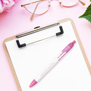 Stylo Noir Script de nom monographique personnalisé rose