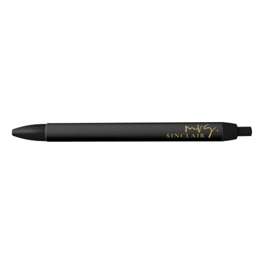 Stylo Noir Script élégant noir et or pour Mme professionnelle (Devant)