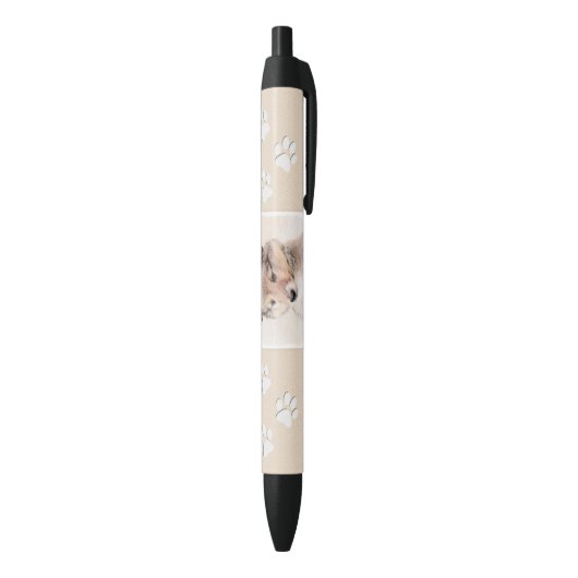 Stylo Noir Shetland Sheepdog Puppy Peinture Chien original ar (Bas (Vertical))