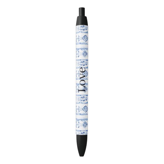 Stylo Noir Sicily Italian Rustic Blue Stripes (devant Vertical)