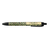 Stylo Noir Signature de nom de monogramme vert or léopard (Bas)
