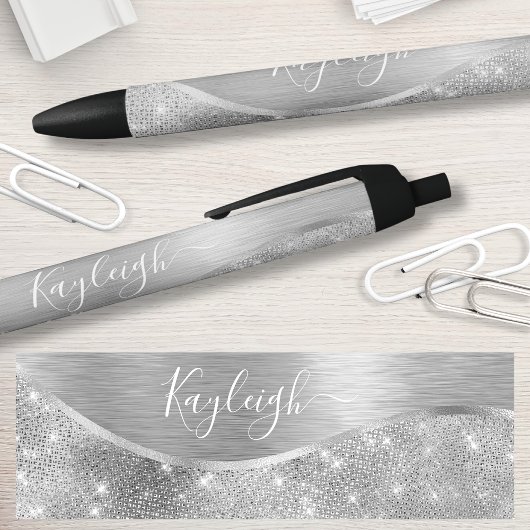 Stylo Noir Silver Glitter Glam Bling Personalized