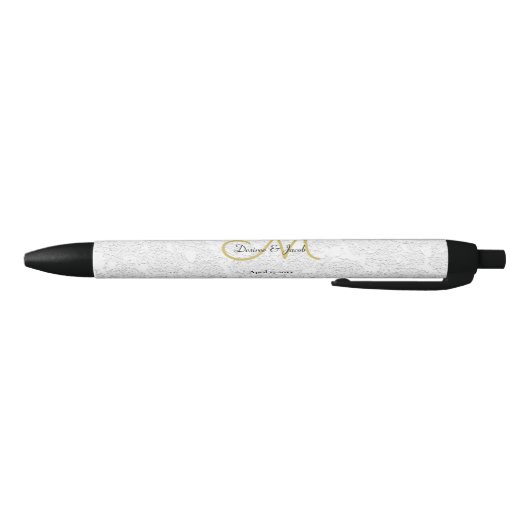 Stylo Noir Simple Blanc Or noir élégant mariage Monogramme (Bas)