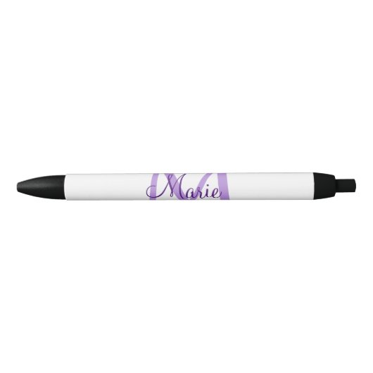 Stylo Noir simple minimal ajouter nom monogramme rose rouge (Devant)