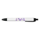 Stylo Noir simple minimal ajouter nom monogramme rose rouge (Bas)