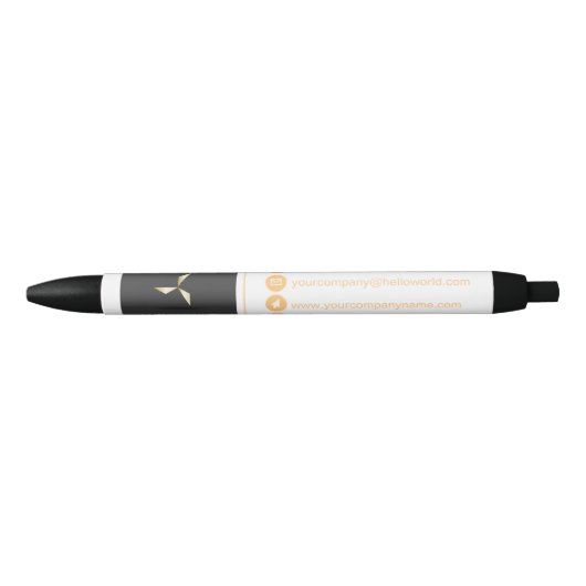 Stylo Noir Simple Moderne Luxe Blanc & Or Votre logo (Devant)