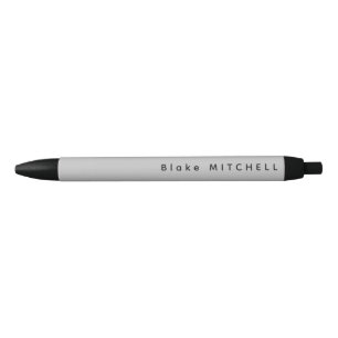 Stylo Noir Simple Monogramme Nom Gris Unique