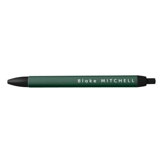 Stylo Noir Simple Monogramme Nom Vert Foncé Unique (Devant)