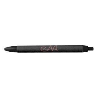 Stylo Noir Simple Rose noir or élégant mariage Monogramme