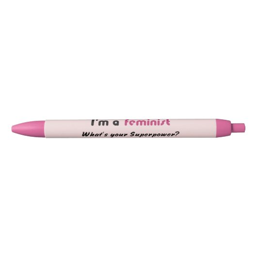 Stylo Noir slogan féministe de super puissance rose (Devant)