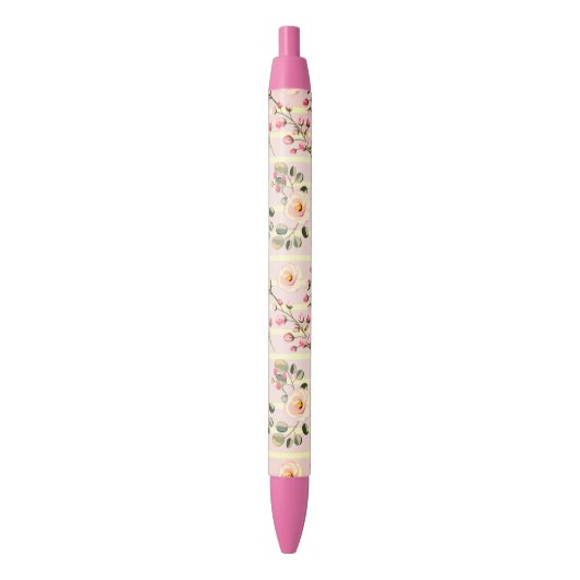 Stylo Noir Soft Pink Floral Stripe Pattern (devant Vertical)