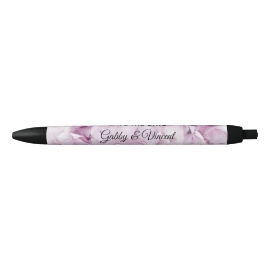 Stylo Noir Soft rose Hydrangea Mariage Enregistrer la date (Devant)