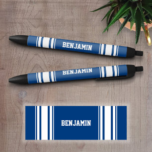 Stylo Noir Sportif Jersey Blue and White Stripes Personnalis